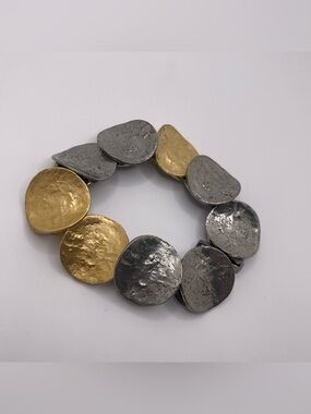 VTG Artisan Anne Marie Chagnon Hammered Mixed Metal Stretch Bracelet Brutalist